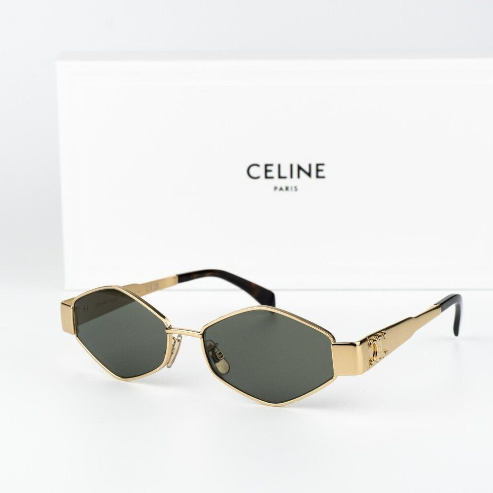Celine TRIOMPHE Women Sunglasses Gold Green CL40254U 30N NEW AUTHENTIC